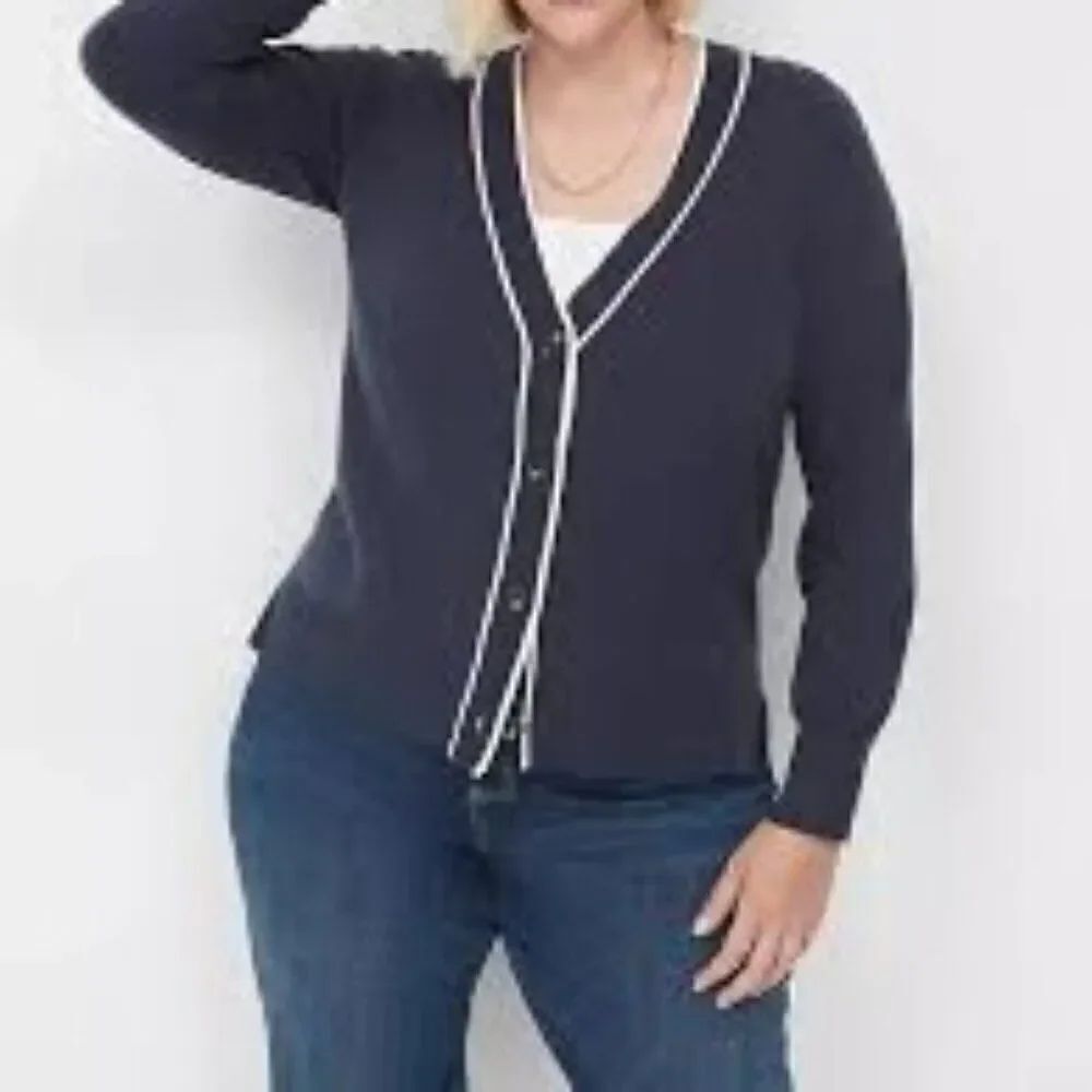 Lane Bryant Blue/White contrast V-neck button down cardigan, size 22/24